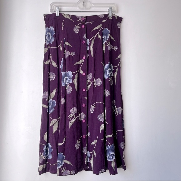 Vintage 90s Prophecy by Sag Habor Purple Floral Button Front Midi Skirt L - Picture 1 of 3